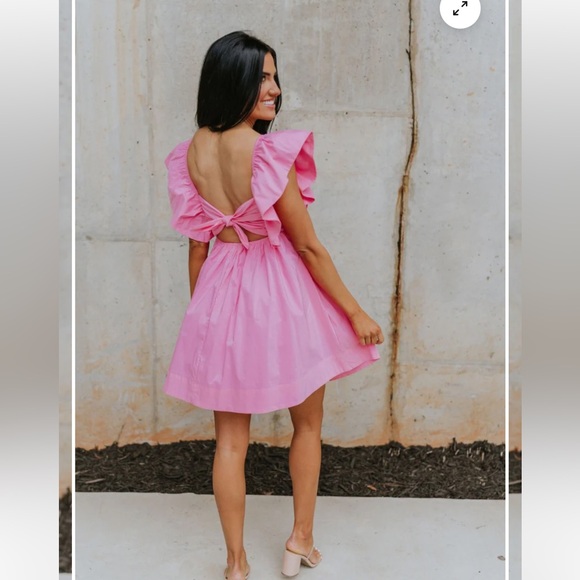 NWOT Heartbreaker Pink Ruffle Dress with Tie Back  size Small - Picture 5 of 7